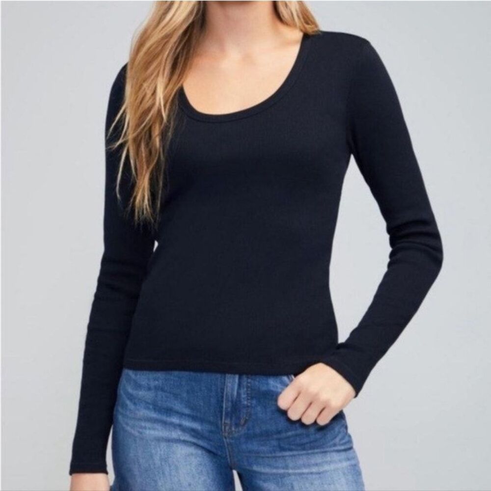 NWOT Wildfox Revolve Abby Long Sleeve Ribbed Tee Sz. L Black Cotton Minimalist